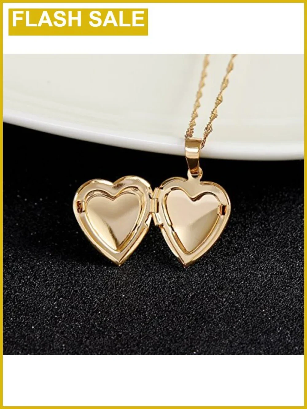 24K Gold Plated Allah Open Heart Pendant Necklace 50cm Water Wave Chain